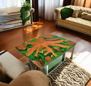 36"x24" Clear Green Epoxy Resin Dining Table Handmade Living Room Furniture Deco - Picture 1 of 10