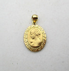18K Yellow Gold "Cameo" Greek Key Design Oval Pendant Made in Italy [P44]