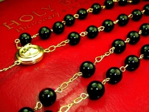 Traditional Priest Rosary Gift 1/20 14K Gold Filled Black Onyx Necklace Rosary - Picture 1 of 6