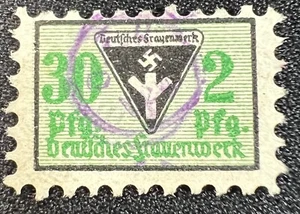 1940s German Frauenwerk Stamp 30 Pf Green Nazi Triangle Swastika – Violet Cancel - Picture 1 of 2