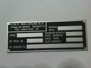 Typenschild B.M.C. belgium Seneffe Mini cooper minor Austin Schild s100 plaque - Picture 1 of 1