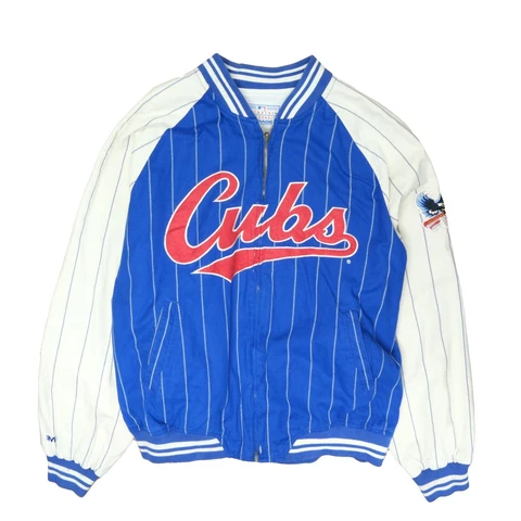 Vintage Chicago Cubs Mirage Bomber Jacket Size 2XL Pinstripe Reversible 90s MLB Cover