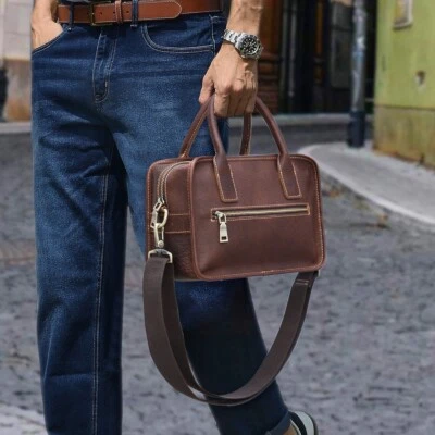 Pure Leather Unisex Shoulder Bag Crossbody Handmade Daily Use With Detach Strap - Image 1 of 4