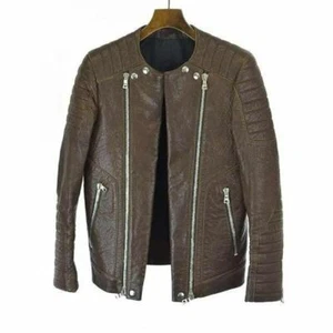 BALMAIN HOMME 13SS Leather Biker Jacket Brown 44 Used MESC-0 - Picture 1 of 7