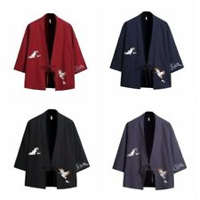 Men Japanese Kimono Jacket Linen Cotton Cardigan Loose Coat Retro Top Casual