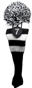 NUEVO FW #7 NEGRO BLANCO Pom Pom madera de calle cubierta para la cabeza palos tejido calcetín club de golf - Imagen 1 de 1