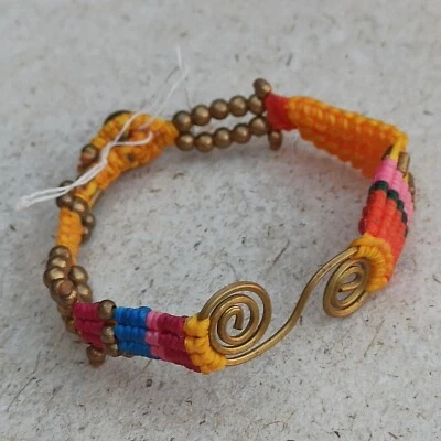 African Bracelet Bohemian Colorful Orange Brass Art Jingle Bell Ethnic Charm New - Image 1 of 4