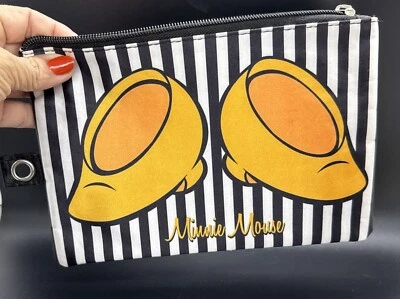 Disney Minnie Mouse Bolso de Cosméticos Rayas Amarillo Alta Colina Zapatos Oreja Cremallera Etiqueta Foto 1 de 4