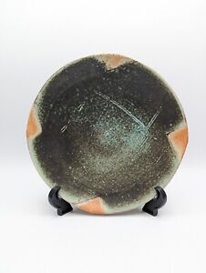 ✨9.25" Vintage Delores Fortuna Shino Orange Green Bowl Studio Art Pottery Signed