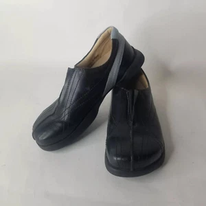 Betula Birkenstock Black Slip On Leather Shoes Womens Size 37 US 6 White Stripe - Picture 1 of 10