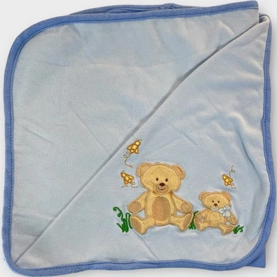 Vintage Graco Blue Teddy Bear Cotton Baby Blanket Security Lovey 25' x 24"  - Image 1 of 4