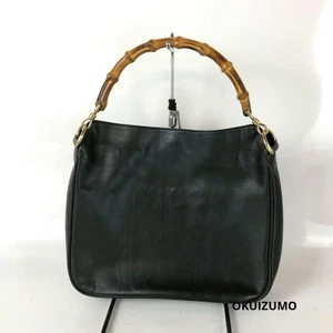 Gucci Leather Shoulder Bag Handbag Bamboo Black Women Italy  Auth from JAPAN - Picture 1 of 3