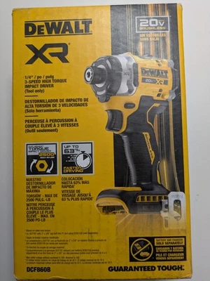DeWALT DCF860B 20V Max XR 1/4" 3 Speed Brushless Impact Driver (TOOL ONLY) - NIB - Image 1 of 2