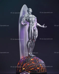 Silver Surfer on Buring World! Customizable 3D Printed! Painted or Unpainted! - Picture 1 of 11