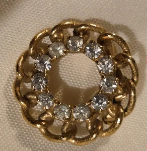 Vtg 80's Gold Tone Rhinestones Twisted Eternity Brooch - Picture 1 of 13