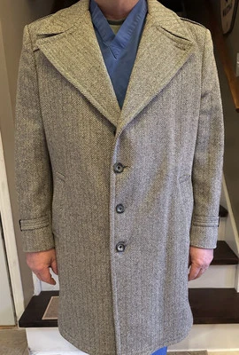 Men’s Vintage 70s Herringbone Mcgregor Trench Long Pea Over Coat Sz 42 EUC - Image 1 of 4