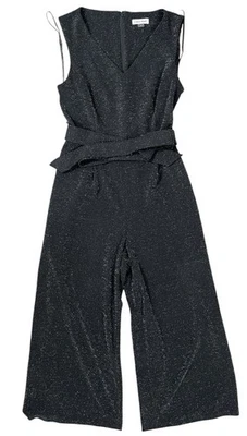 Mono sin mangas Calvin Klein negro brillante cuello en V sin mangas para mujer talla 10 Foto 1 de 4