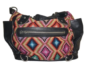 HIPTIPICO Multicolor Textile & Black Leather Slouchy Shoudler Bag 10x12 - Imagen 1 de 15