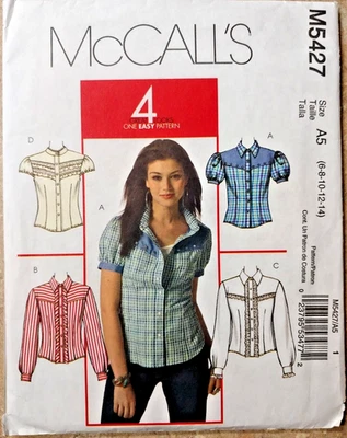 McCalls 5427 Misses Miss Petite Shirts Western Style Semi fitted sz 6-8-10-12-14 - Image 1 of 4