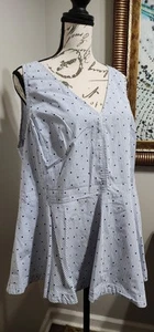 Lane Bryant Top Size 18 Sleeveless Peplem Blue Pinstripe Polka Dot Fun Flirty!🩵 - Picture 1 of 17
