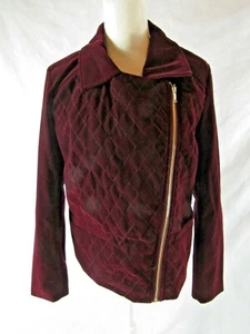 DOLCE CABO Burgundy Velvet Quilted Jacket Size L - Picture 1 of 10