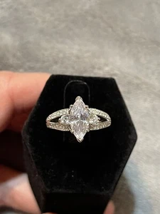 Sterling Silber 925 Marquise & runder Zirkonia Ring Größe 7 - große 7 - Bild 1 von 11