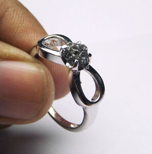 0.59+ ct Natural opaque Black Raw Rough Diamond Uncut 925 Silver wedding ring NR