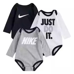 Nike Baby Unisex "JDI" Multicolor 3-Pack Jersey Bodysuits Set NB/3M/6M - NEW - Picture 1 of 9