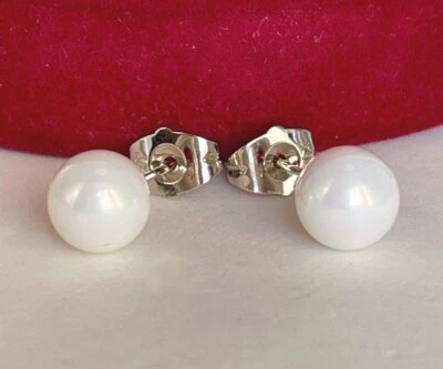 Luxus Perlen Ohrstecker Ohrringe Perlen 750er Weißgold 18K vergoldet Damen 8mm - Bild 1 von 4