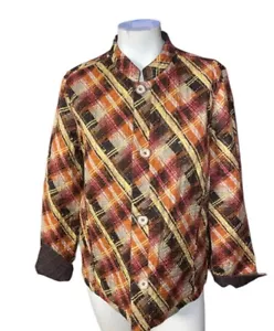 Vintage Quilted Reversible Brown Oranges Stripes Jacket Coat Sz M Handmade . - Picture 1 of 24