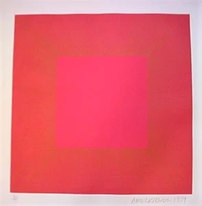 Anuszkiewicz Signed Print Abstract Geometric Red Gold IV 1970's Etching Vintage - Picture 1 of 5