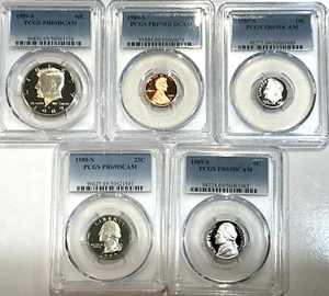 1989-S Proof Set Date 5 Coin Newly Graded PCGS PR69 DCAM Perfect Gift - Picture 1 of 2