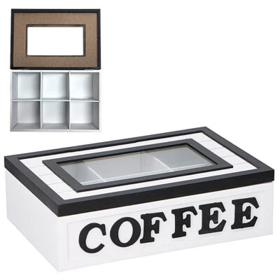 Aufbewahrungsbox 6 Fächer für Kaffe Pads Tee Box Teekiste Teedose Teebeutel-Box  - Bild 1 von 4