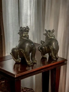 Superb Antique 19th Century Bronze Oriental Pair Of Dogs Of Foe - Picture 1 of 10