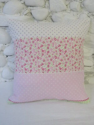 Cushion Cover, Patchwork Design, Flower, Gingham, Spot, Purple, Pink, Blue - Image 1 of 4