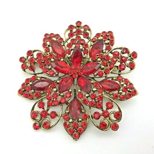 Large Red Rhinestone And Gold Flower Hair/Scarf Clip Accessory From Korea  4” - Picture 1 of 6