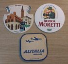Lotto di 3 sottobicchieri di birra differenti: Alitalia, Moretti, Piacenza