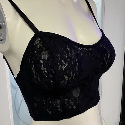 Bralette bustier de encaje elástico American Apparel talla S flor negra $40 venta al por menor nuevo sin etiquetas Foto 1 de 4