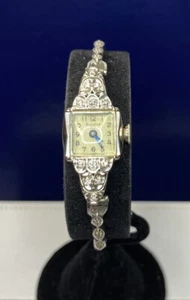 Seltene antike Bulova 14k Weißgold Diamant S Link Tennis Vintage Armbanduhr - Bild 1 von 15
