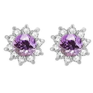 3.00Ct Round Cut Natural Amethyst 14k White Gold Plated Halo Stud Earrings 925 - Picture 1 of 6