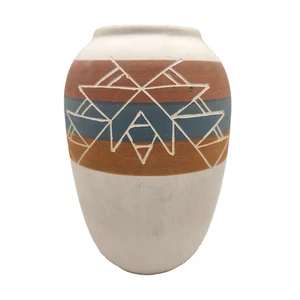 SIOUX POTTERY VASE RAPID CITY SOUTH DAKOTA Signed Teal Orange Native American - Picture 1 of 6