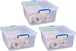 3 x Really Useful Box, 17.5 litres, nestable box with lid, Clear, Banded - Picture 1 of 3