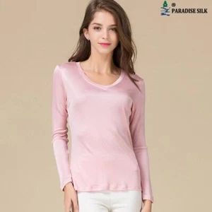 Natural Silk Women's V Neck Long Sleeved Bottoming Shirt Silk Womens Blouse - Picture 1 of 11