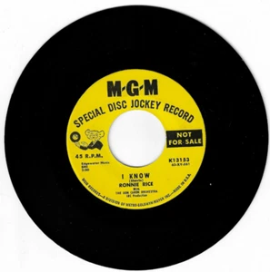 NORTHERN SOUL 45 RPM - RONNIE RICE - M-G-M RECORDS " I KNOW" - Picture 1 of 2