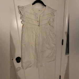 Weißes besticktes Baumwollkleid mit Rüschenbesatz von Tularosa Größe XS - Bild 1 von 6