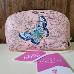 Anna by Anuschka Hand Painted Leather Cosmetic Case Makeup Zip Bag Pouch NWT - Picture 1 of 4