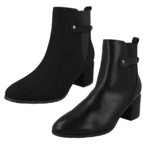 Mujer Spot On Medio Bloque Tacón Botines Con Tira Trasera - F5R1239 - Imagen 1 de 19