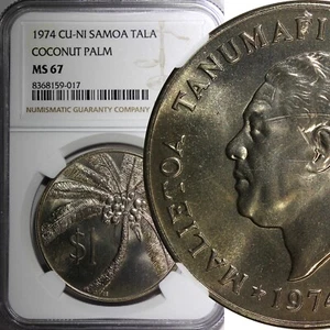 SAMOA Tanumafili II 1974  $1.00 Tala NGC MS67 Mint-24,000 TOP GRADED KM# 19 (17) - Picture 1 of 5