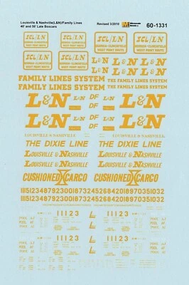 Microscale 60-1331 N L&N Louisville Nashville Dixie SCL 40' 50' Boxcars Decals - Image 1 of 2