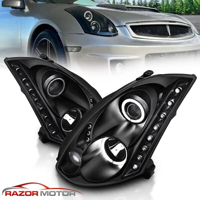 For 2003-2007 Projector Black Headlights Pair [LED Halo] for Infiniti G35 Coupe - Image 1 of 4